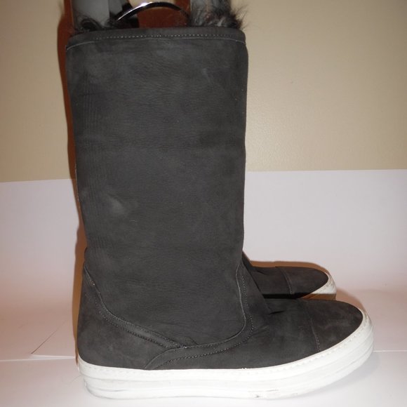 Salvatore Ferragamo Lucio Shearling Real Fur Gray Suede Winter Boots Shoes - Picture 6 of 15